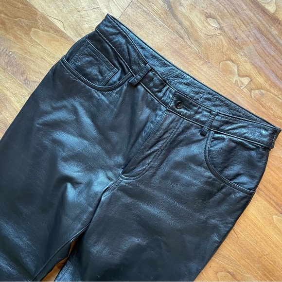 Vintage 90’s Express Black Genuine Leather Straight Leg Pants size 7/8 - Picture 2 of 11